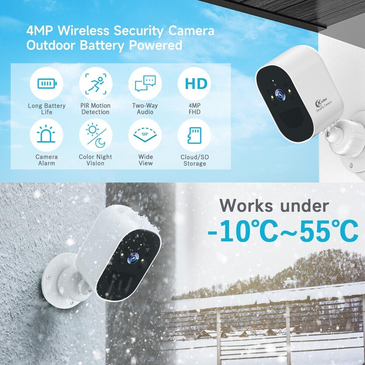 4MP Wireless Battery Security Camera Outdoor Wifi Smart Home Security IP Camera